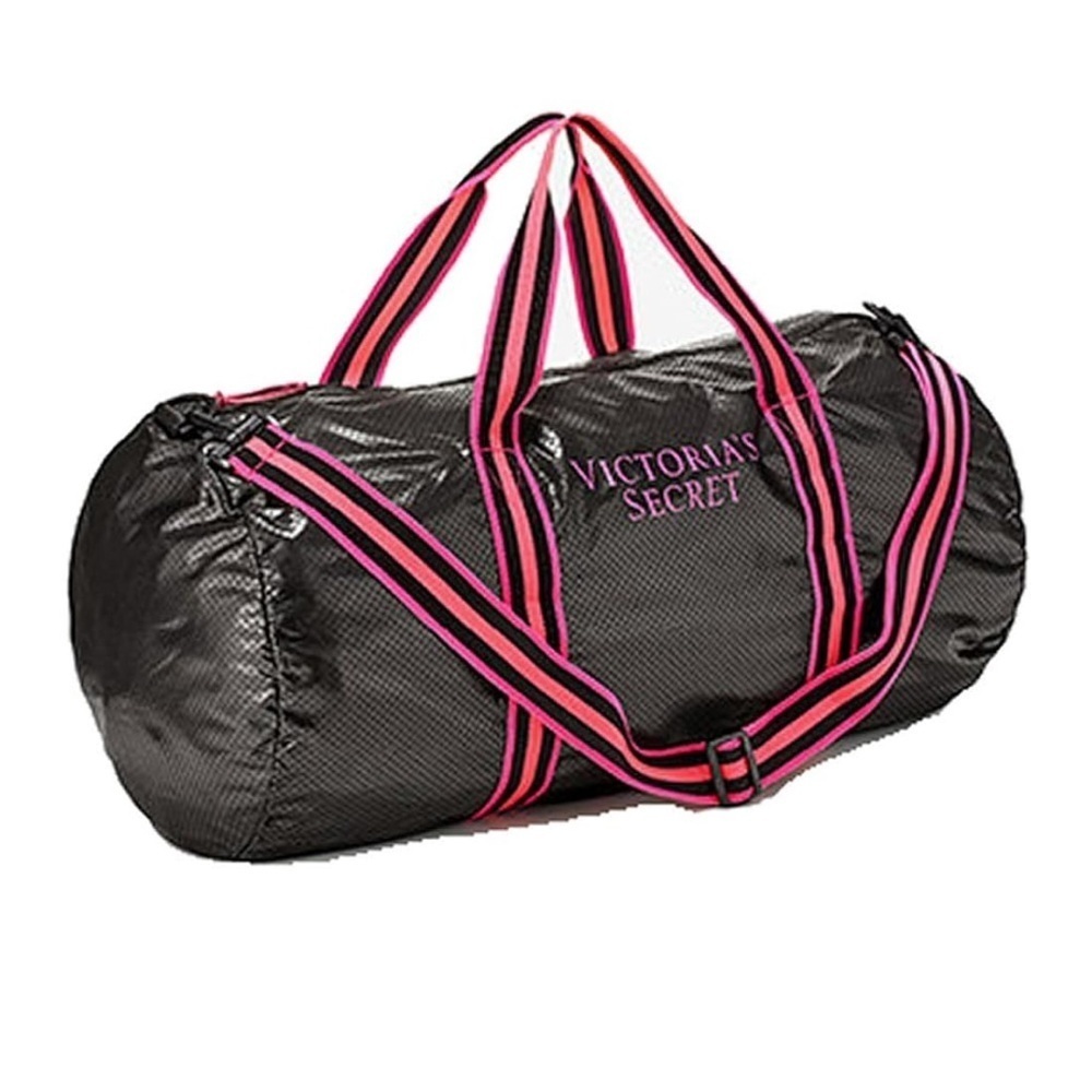 Victoria’s Secret Large Mesh Duffle Bag Lightweight Pink Black Gym Bag Travel